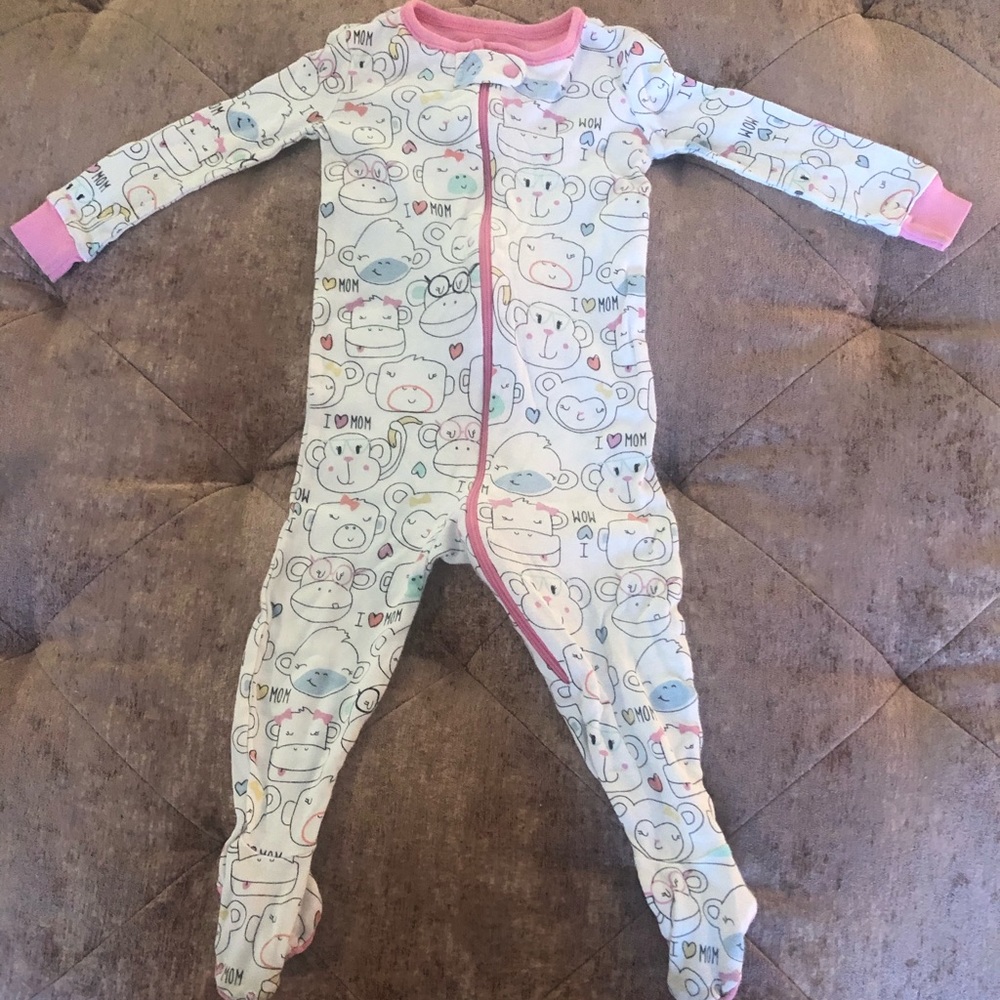 Toddler girls onesie footed pajamas.